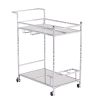 29" Silver Metal and Mirrored Glass Rolling Bar Cart With Wine Storage