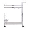 29" Silver Metal and Mirrored Glass Rolling Bar Cart With Wine Storage