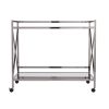 39" Silver Metal and Glass Rolling Bar Cart