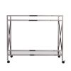 39" Silver Metal and Glass Rolling Bar Cart