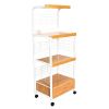 White and Natural 26" Rolling Kitchen Cart With Storage