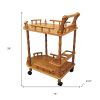 24" Oak Wood Rolling Bar Cart With Wine Storage