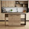 Natural and Natural And Black 59" Kitchen Island With Storage