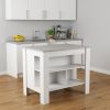 White and Gray 41" Kitchen Island With Storage