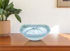 Set of Two 6" Aqua Blue And White Alabaster Glass Square Candy or Nut Bowls