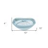 10" Aqua Blue And White Alabaster Glass Square Salad Bowl