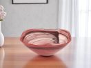 10" Red And White Alabaster Glass Square Salad Bowl