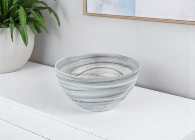 6" Gray And White Alabaster Glass Round Candy or Nut Bowl