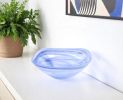 Set of Two 6" Blue And White Alabaster Glass Square Candy or Nut Bowls