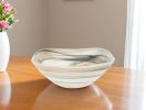10" Gray Taupe And White Alabaster Glass Square Salad Bowl