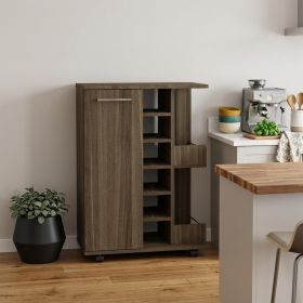 24" Walnut Wood Flat Door Rolling Kitchen Cart With Storage
