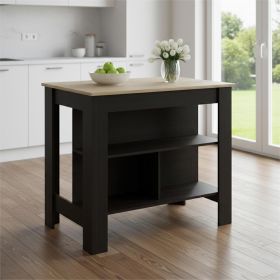 41" Natural And Black Wood Kitchen Island With Storage