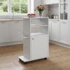 24" White Wood Flat Door Rolling Kitchen Cart With Storage