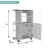 24" White Wood Flat Door Rolling Kitchen Cart With Storage