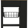 22" Natural And Black Wood Rolling Kitchen Cart With Storage
