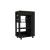 22" Natural And Black Wood Rolling Kitchen Cart With Storage