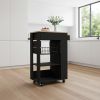 22" Natural And Black Wood Rolling Kitchen Cart With Storage