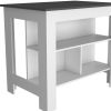 41" Black and White Wood Kitchen Island With Storage