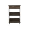 23" Dark Brown and White Wood Rolling Kitchen Cart With Storage