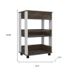 23" Dark Brown and White Wood Rolling Kitchen Cart With Storage