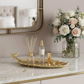 10" Gold Cast Iron Leaf Vanity Tray