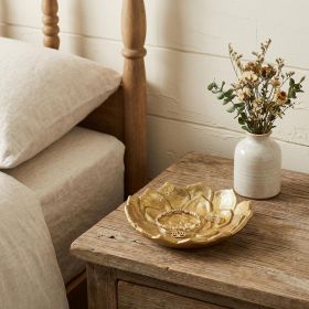 6" Gold Lotus Flower Metal Lotus Leaf Handmade Vanity Tray