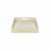 16" White Gold Rectangular Wood Handmade Tray With Handles