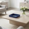 10" Navy Blue Mirrored Glass And Wood Faux Shagreen Vanity Tray