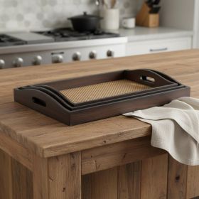 24" Brown Rectangular Wood Handmade Tray With Handles