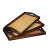 Set Of Three 20" Brown Rectangular Woven Wood Tray With Handles