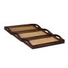 Set Of Three 20" Brown Rectangular Woven Wood Tray With Handles