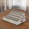 19" Gray Rectangular Wood Handmade Tray With Handles