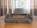 Set Of 5 Rustic Natural Brown Wood Handmade Trays With Handles