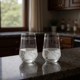 Set of Two Clear White And Black Plastic Angular Shape Stemless All Purpose Wine Glass