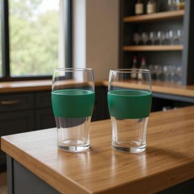 Set of Two Clear And Green Tritan Plastic Unique Shape Stemless Pint Glass