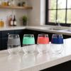 Set of Four Clear And Blue Tritan Plastic Convex Curve Shape Stemless All Purpose Wine Glass