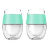 Set of Two Clear And Mint Green Tritan Plastic Convex Curve Shape Stemless All Purpose Wine Glass
