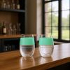 Set of Two Clear And Mint Green Tritan Plastic Convex Curve Shape Stemless All Purpose Wine Glass
