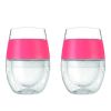 Set of Two Clear And Coral Tritan Plastic Convex Curve Shape Stemless All Purpose Wine Glass