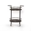 Dark Gray Iron And Solid Wood Round Rolling Bar Cart