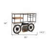 Brown and Black Metal And Solid Wood Bar Cart With Wine Storage