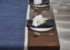 80" Navy Blue And Natural Solid With Border Cotton Table Runner