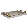 Set of Two Taupe Wood Geometric Handmade Serving Trays With Handles
