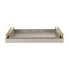 Set of Two Taupe Wood Geometric Handmade Serving Trays With Handles
