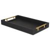 16" Black Wood and Vinyl Faux Shagreen Serving Tray With Gold Handles