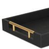 16" Black Wood and Vinyl Faux Shagreen Serving Tray With Gold Handles