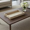 16" Cream Wood and Vinyl Faux Shagreen Serving Tray With Gold Handles