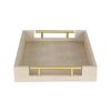 16" Cream Wood and Vinyl Faux Shagreen Serving Tray With Gold Handles
