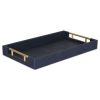 16" Navy Blue Wood Faux Shagreen Serving Tray With Handles