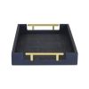 16" Navy Blue Wood Faux Shagreen Serving Tray With Handles